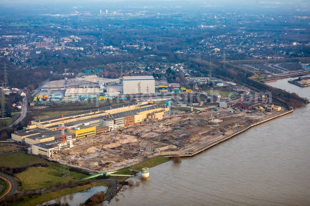 Walsum from above - Demolition works on Building and production halls on the premises of former paper factory Norske Skog and of Papierfabrik Haindl in the district Walsum in Duisburg in the state North Rhine-Westphalia, Germany