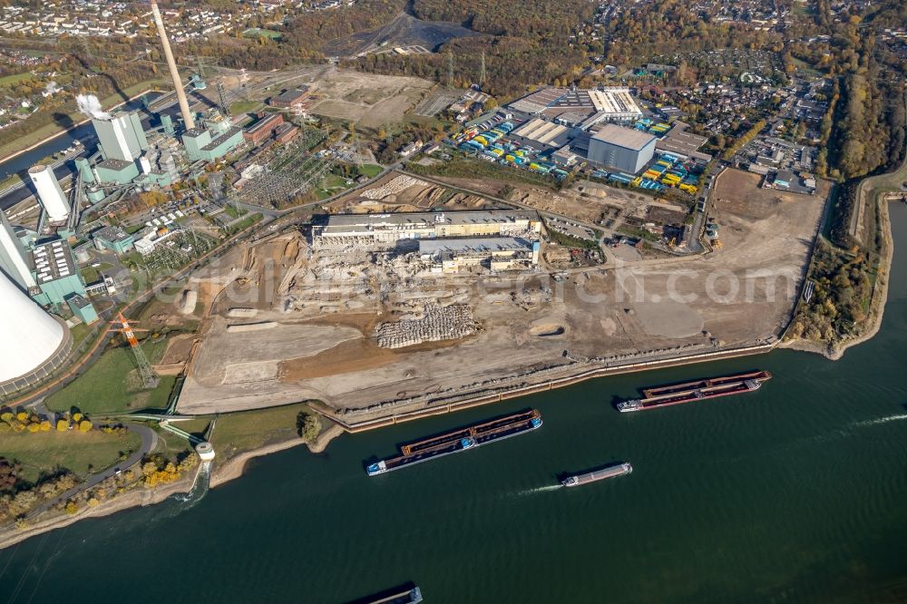 Aerial image Duisburg - Demolition works on Building and production halls on the premises of former paper factory Norske Skog and of Papierfabrik Haindl in the district Walsum in Duisburg in the state North Rhine-Westphalia, Germany