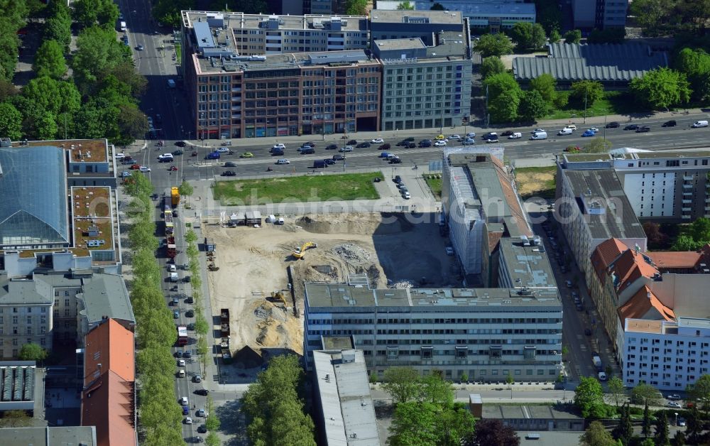 Berlin from above - View at the demolition site of the former Ministry of Construction of the GDR at Petriplatz in the district Mitte in Berlin. The demolition shall create space for residential buildings which are based on the historical contours of Berlin. By inclusion of the historic city wall of Alt-Cölln the historic city outlines of Berlin shall be restored. Responsible is the Senatsverwaltung für Stadtentwicklung