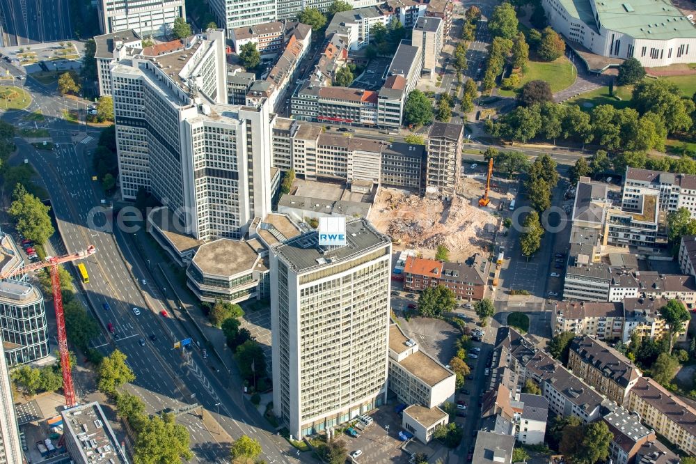 Essen from above - Demolition area of office buildings Home at the construction site Huyssenallee in Essen in the state North Rhine-Westphalia