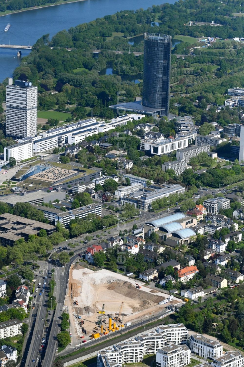 Aerial image Bonn - Demolition area of office buildings Home of Bonn-Center on Strassburger weg - Kaiserstrasse in Bonn in the state North Rhine-Westphalia, Germany