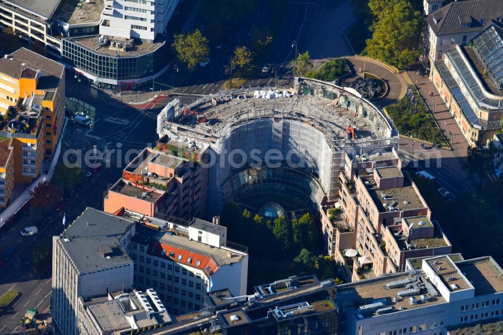 Aerial image Berlin - Demolition area of office buildings Home of formerly headquarter of Berliner Volksbank on Budapester Strasse corner Kurfuerstenstrasse in the district Mitte in Berlin, Germany