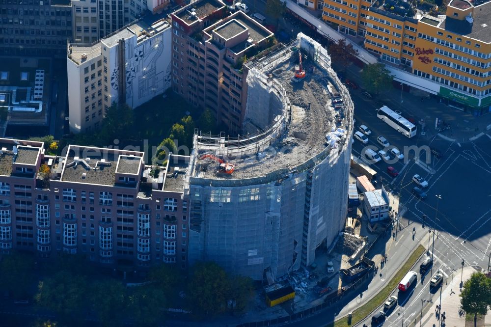 Berlin from above - Demolition area of office buildings Home of formerly headquarter of Berliner Volksbank on Budapester Strasse corner Kurfuerstenstrasse in the district Mitte in Berlin, Germany