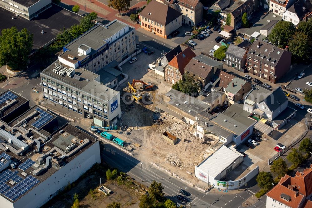 Hamm from the bird's eye view: Demolition area of the office building Haus der Lippewelle in Hamm in the state North Rhine-Westphalia