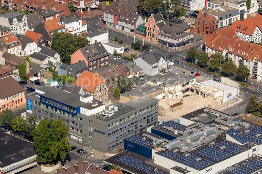 Hamm from the bird's eye view: Demolition area of the office building Haus der Lippewelle in Hamm in the state North Rhine-Westphalia