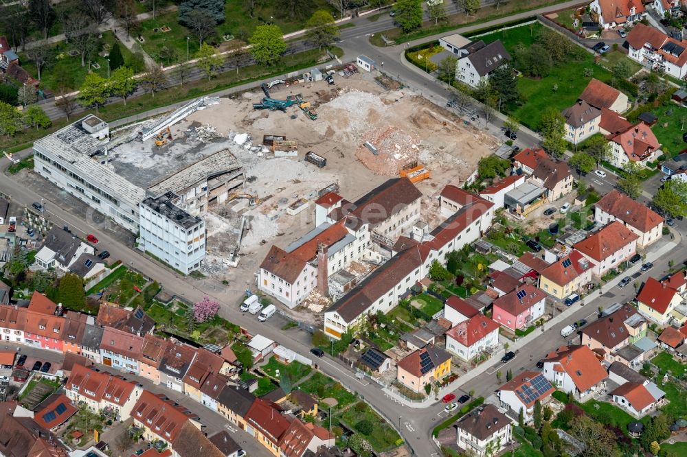 Kenzingen from above - Demolition area of office buildings Home ombacher Strasse in Kenzingen in the state Baden-Wurttemberg, Germany