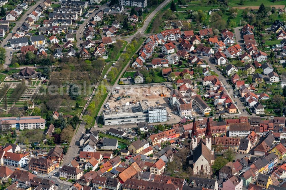 Kenzingen from the bird's eye view: Demolition area of office buildings Home ombacher Strasse in Kenzingen in the state Baden-Wurttemberg, Germany