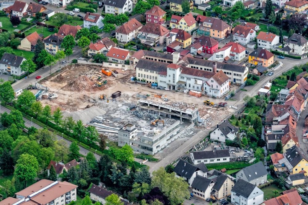 Aerial image Kenzingen - Demolition area of office buildings Home ombacher Strasse in Kenzingen in the state Baden-Wurttemberg, Germany