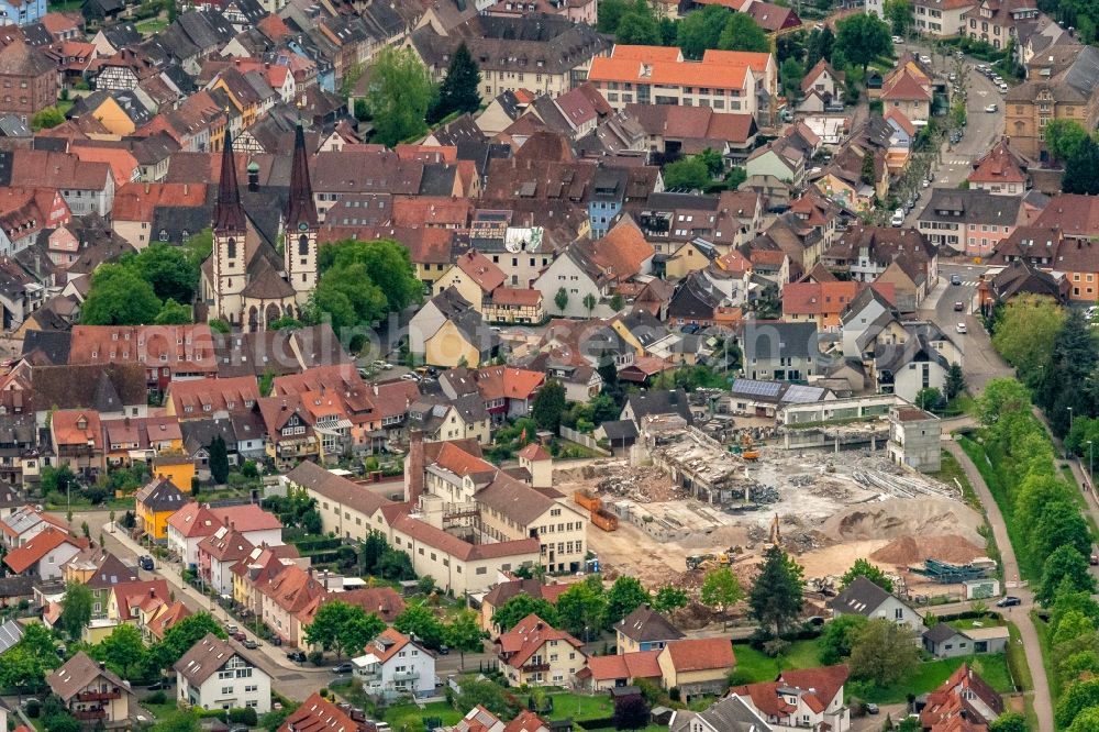 Kenzingen from above - Demolition area of office buildings Home ombacher Strasse in Kenzingen in the state Baden-Wurttemberg, Germany