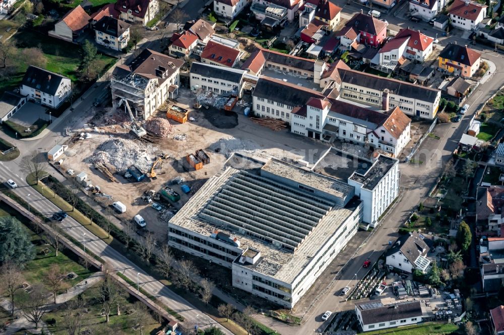 Aerial image Kenzingen - Demolition area of office buildings Home on Bombacher Strasse in Kenzingen in the state Baden-Wurttemberg, Germany