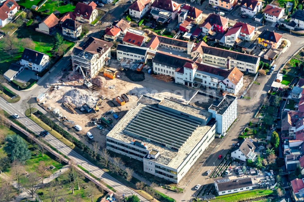 Aerial image Kenzingen - Demolition area of office buildings Home on Bombacher Strasse in Kenzingen in the state Baden-Wurttemberg, Germany