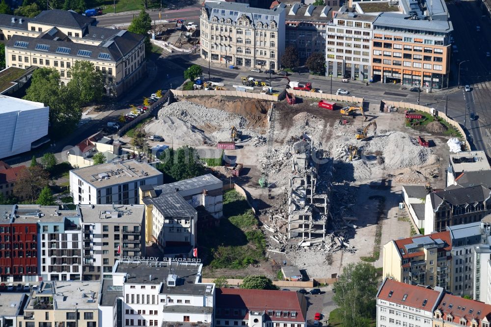 Aerial photograph Dresden - Demolition area of office buildings Home on Koenneritzstrasse - Jahnstrasse - Schuetzengasse in Dresden in the state Saxony, Germany