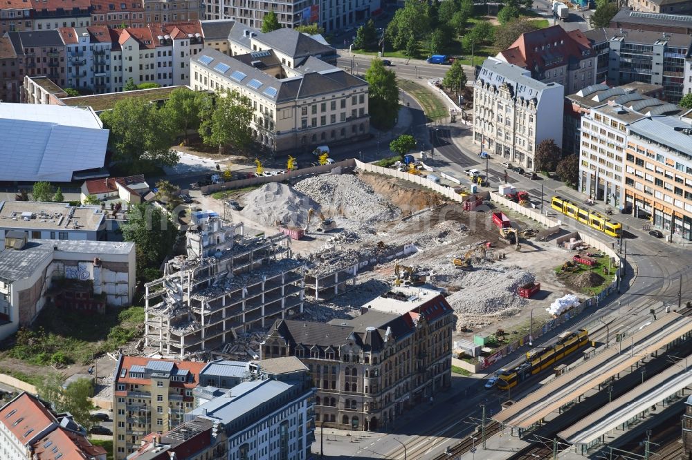 Dresden from above - Demolition area of office buildings Home on Koenneritzstrasse - Jahnstrasse - Schuetzengasse in Dresden in the state Saxony, Germany