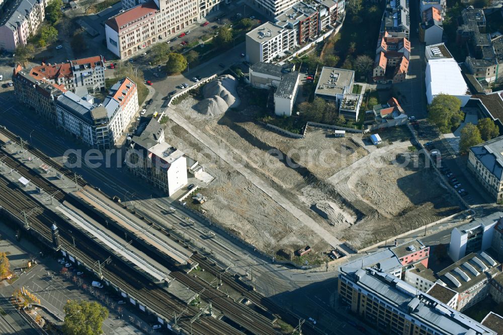 Aerial photograph Dresden - Demolition area of office buildings home on Koenneritzstrasse - Jahnstrasse - Schuetzengasse in Dresden in the state Saxony, Germany