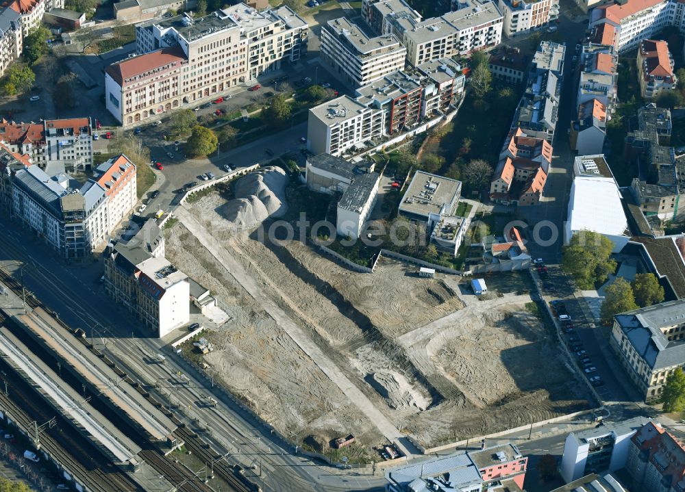 Dresden from above - Demolition area of office buildings home on Koenneritzstrasse - Jahnstrasse - Schuetzengasse in Dresden in the state Saxony, Germany