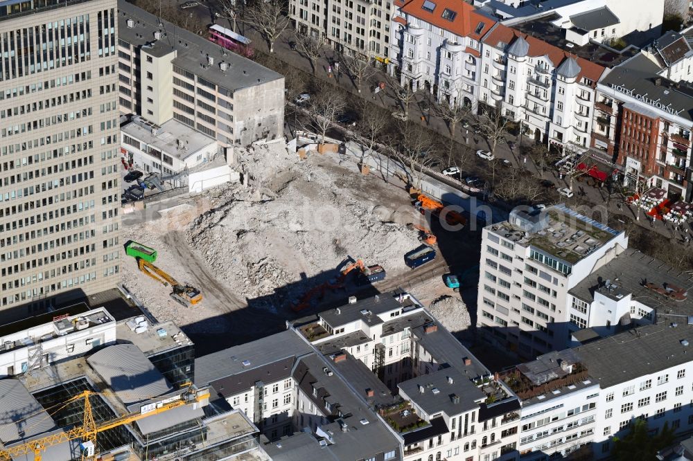 Berlin from the bird's eye view: Demolition area of office buildings Home on Kurfuerstendamm-Karree in the district Charlottenburg in Berlin, Germany