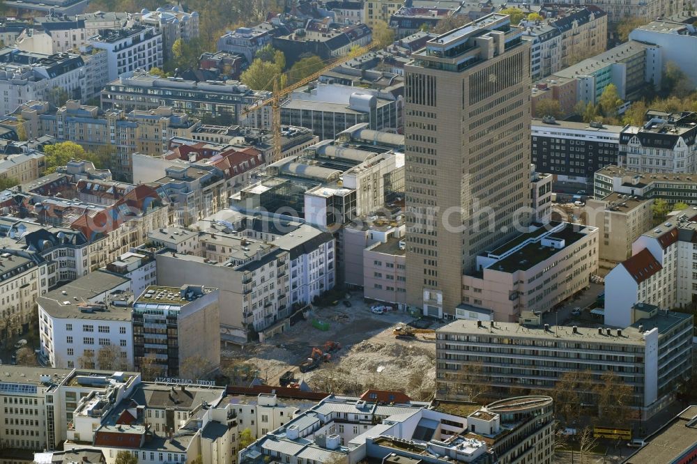 Aerial photograph Berlin - Demolition area of office buildings Home on Kurfuerstendamm-Karree in the district Charlottenburg in Berlin, Germany