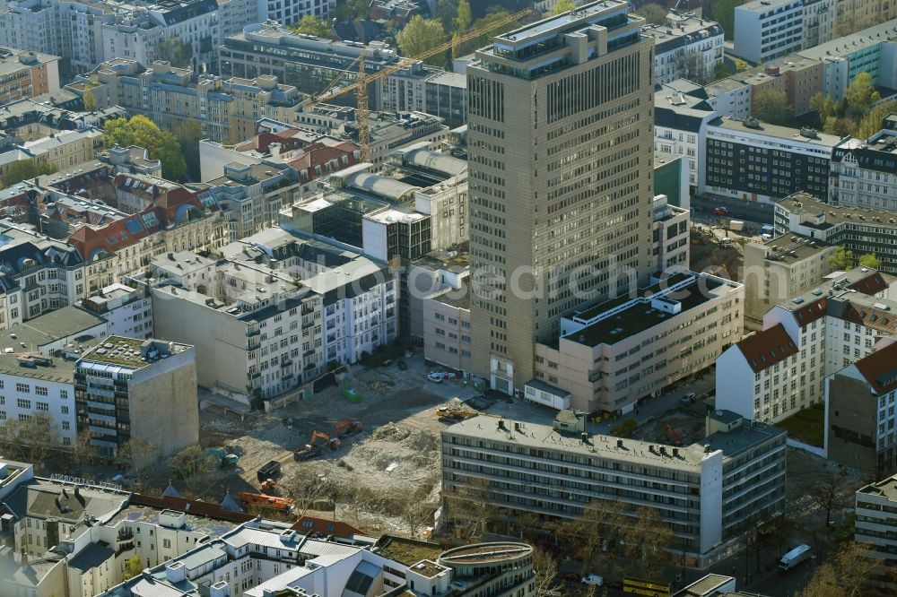 Berlin from above - Demolition area of office buildings Home on Kurfuerstendamm-Karree in the district Charlottenburg in Berlin, Germany