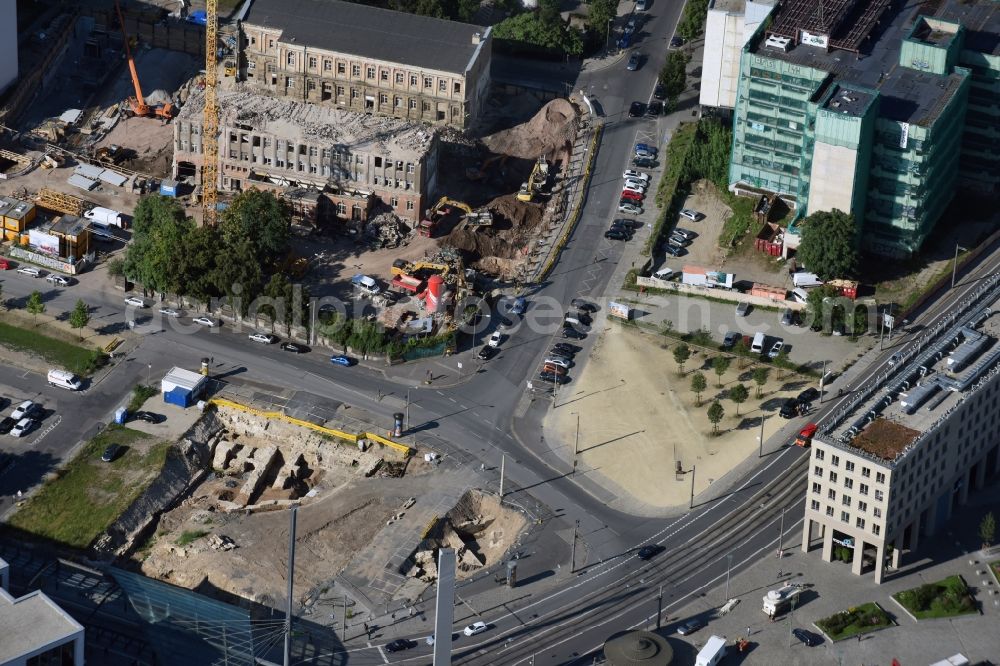 Dresden from above - Demolition area of office buildings Home am Postplatz - Annenstrasse - Marienstrasse durch die GD Dressler Bau GmbH in Dresden in the state Saxony