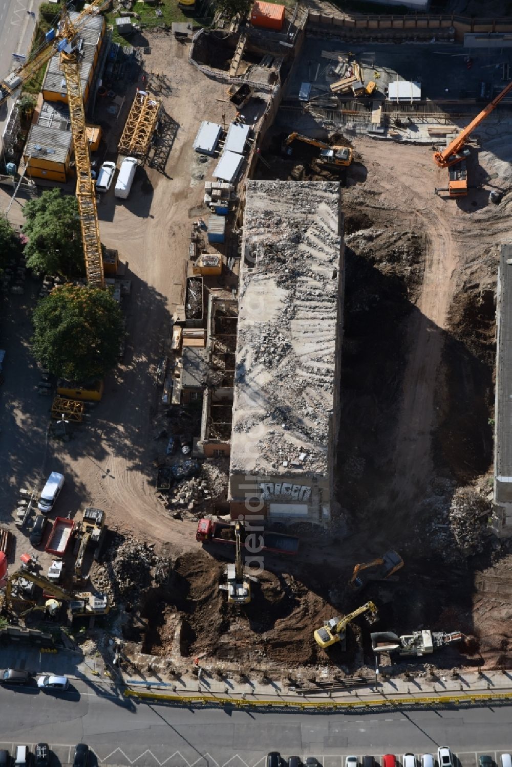 Aerial photograph Dresden - Demolition area of office buildings Home am Postplatz - Annenstrasse - Marienstrasse durch die GD Dressler Bau GmbH in Dresden in the state Saxony