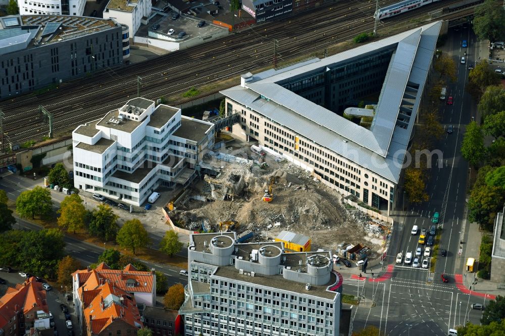 Aerial image Hannover - Demolition area of office buildings Home of Aerztehaus on Berliner Allee in Hannover in the state Lower Saxony, Germany