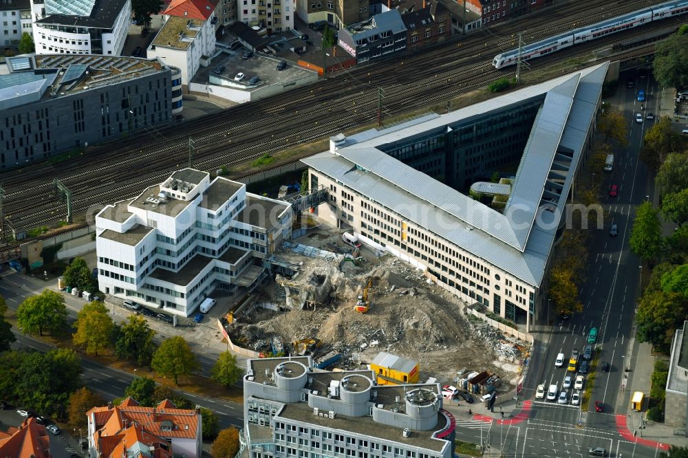 Aerial photograph Hannover - Demolition area of office buildings Home of Aerztehaus on Berliner Allee in Hannover in the state Lower Saxony, Germany