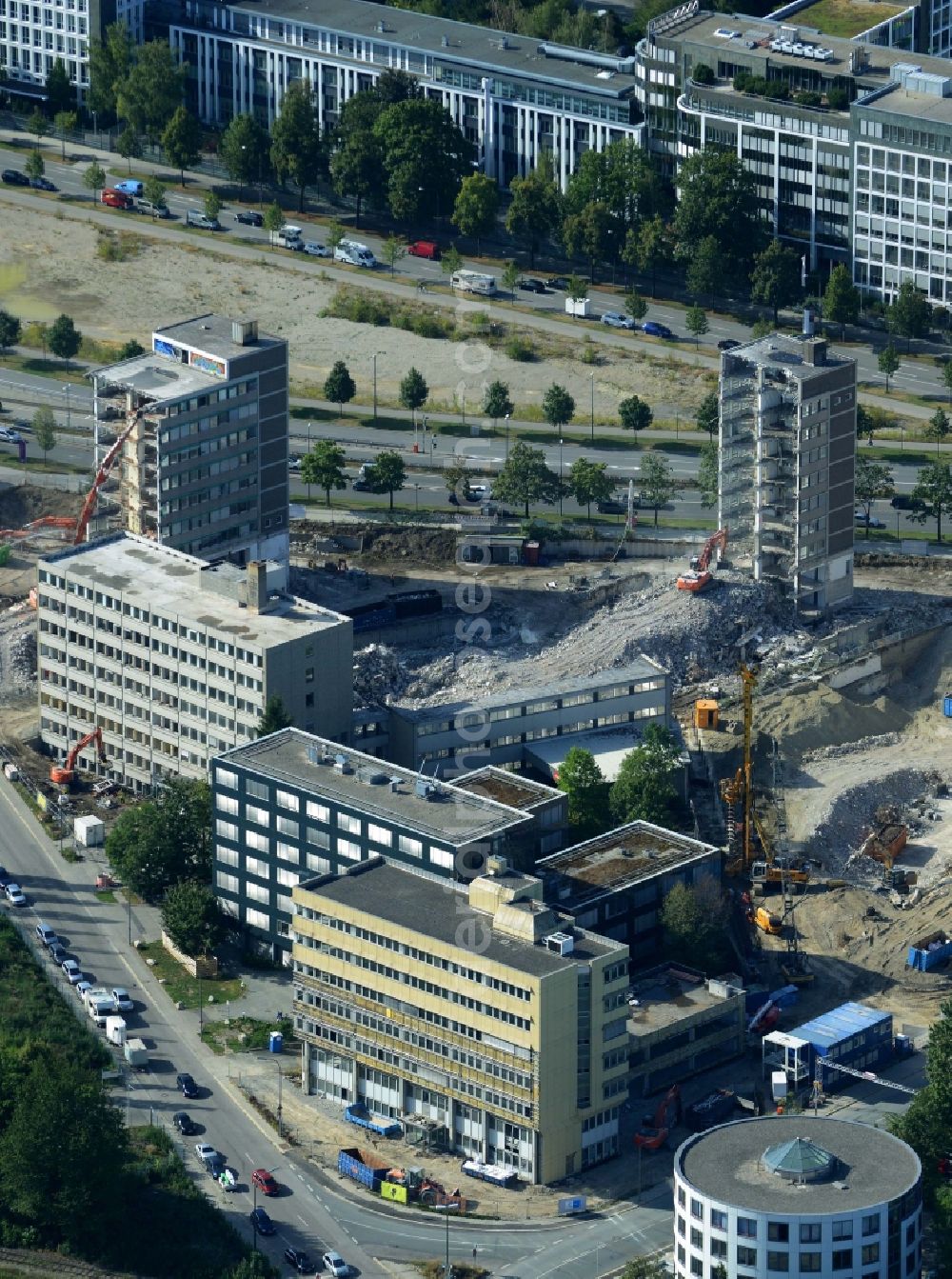 München from above - Demolition area of office buildings Home Vogelweideplatz in Munich in the state Bavaria