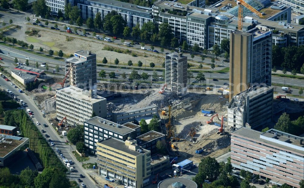 München from the bird's eye view: Demolition area of office buildings Home Vogelweideplatz in Munich in the state Bavaria