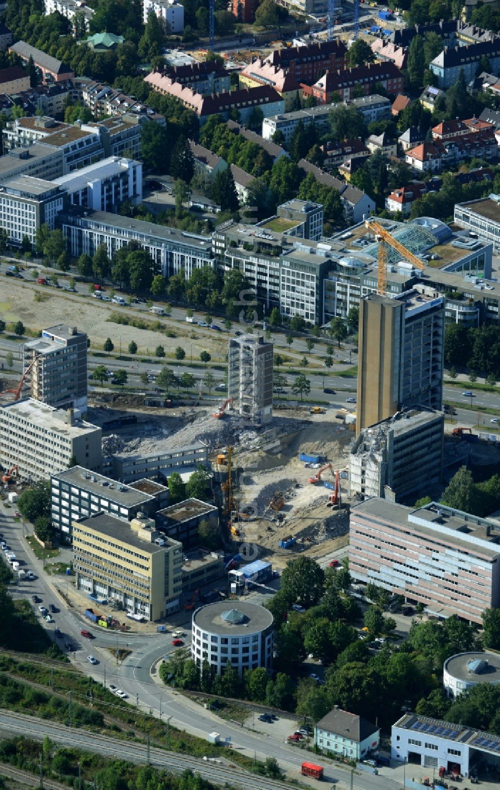 München from above - Demolition area of office buildings Home Vogelweideplatz in Munich in the state Bavaria