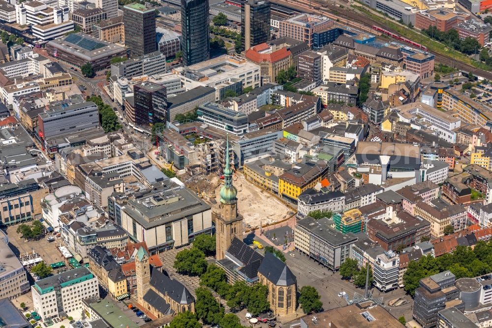 Dortmund from the bird's eye view: Demolition work on the ruins of the former store building on Kampstrasse in Dortmund in the state North Rhine-Westphalia, Germany