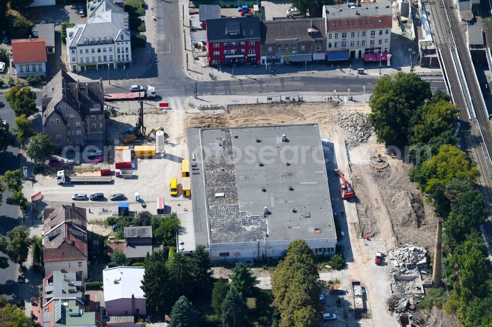 Berlin from above - Demolition work on the ruins of the former store building on Hoenower Strasse in the district Mahlsdorf in Berlin, Germany