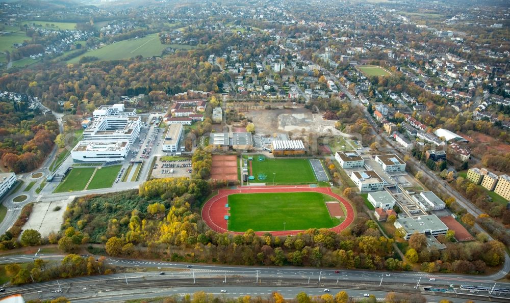 Bochum from the bird's eye view: Demolition site of the former school building of the Erich-Kaestner-school in Bochum in the state North Rhine-Westphalia