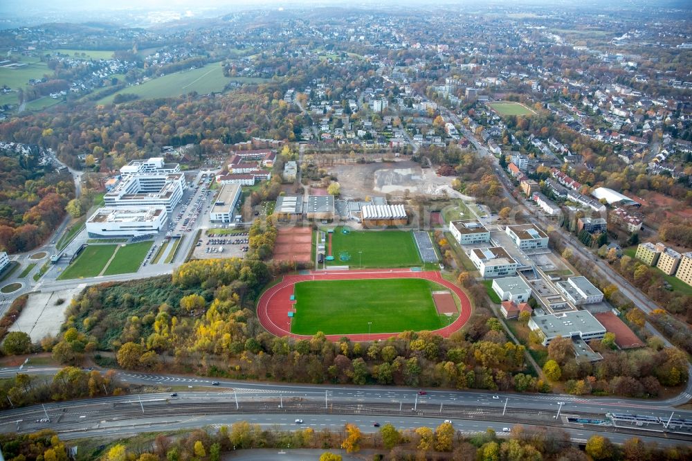 Aerial image Bochum - Demolition site of the former school building of the Erich-Kaestner-school in Bochum in the state North Rhine-Westphalia