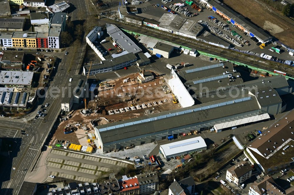 Kassel from above - Demolition surface and extension - new building - construction site on the factory premises of Krauss-Maffei Wegmann GmbH & Co. KG on Wolfhager Strasse in the district Nord (Holland) in Kassel in the state Hesse, Germany