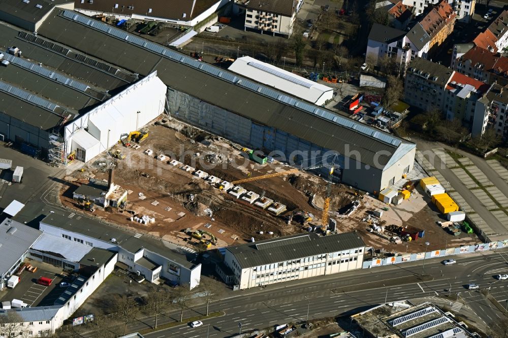 Kassel from above - Demolition surface and extension - new building - construction site on the factory premises of Krauss-Maffei Wegmann GmbH & Co. KG on Wolfhager Strasse in the district Nord (Holland) in Kassel in the state Hesse, Germany