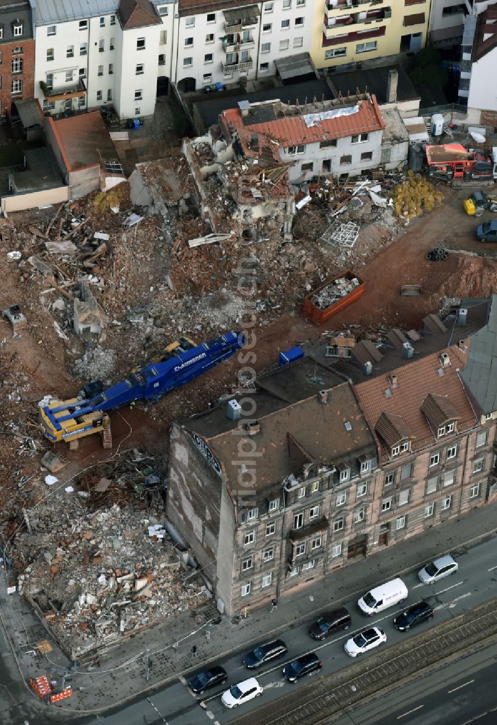 Aerial photograph Nürnberg - Demolition of the building area of Bahnhofstrasse - Reindelstrasse - Flaschenhofstrasse in Nuremberg in the state Bavaria