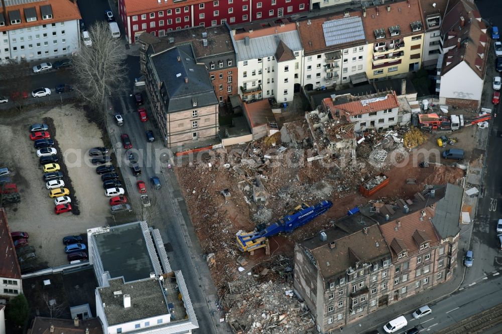 Nürnberg from above - Demolition of the building area of Bahnhofstrasse - Reindelstrasse - Flaschenhofstrasse in Nuremberg in the state Bavaria