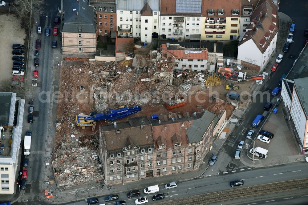 Nürnberg from the bird's eye view: Demolition of the building area of Bahnhofstrasse - Reindelstrasse - Flaschenhofstrasse in Nuremberg in the state Bavaria