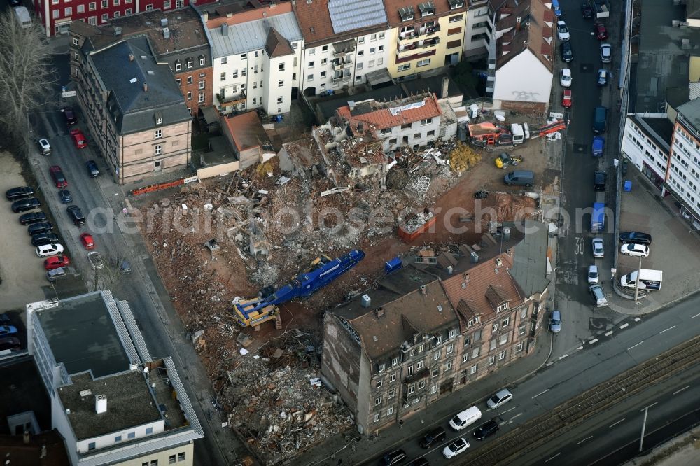 Aerial image Nürnberg - Demolition of the building area of Bahnhofstrasse - Reindelstrasse - Flaschenhofstrasse in Nuremberg in the state Bavaria