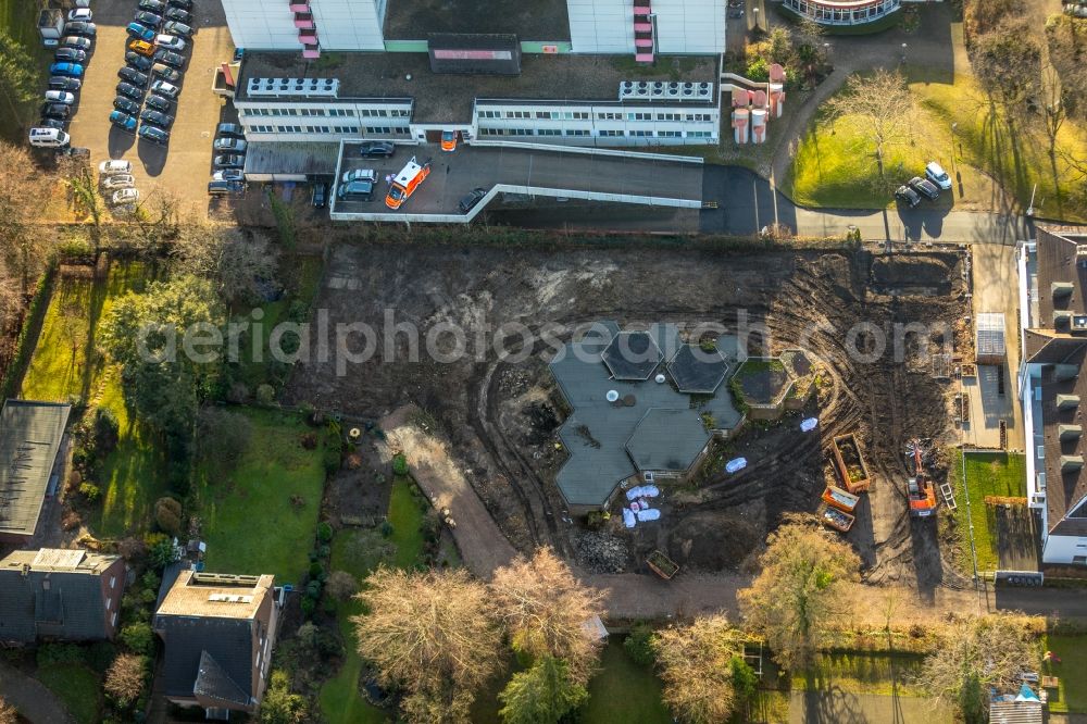 Hamm from the bird's eye view: Demolition of the building area of of alten Bunkeranlage and former daycare facility for children on Hohenhoeveler Strasse in the district Bockum-Hoevel in Hamm in the state North Rhine-Westphalia, Germany