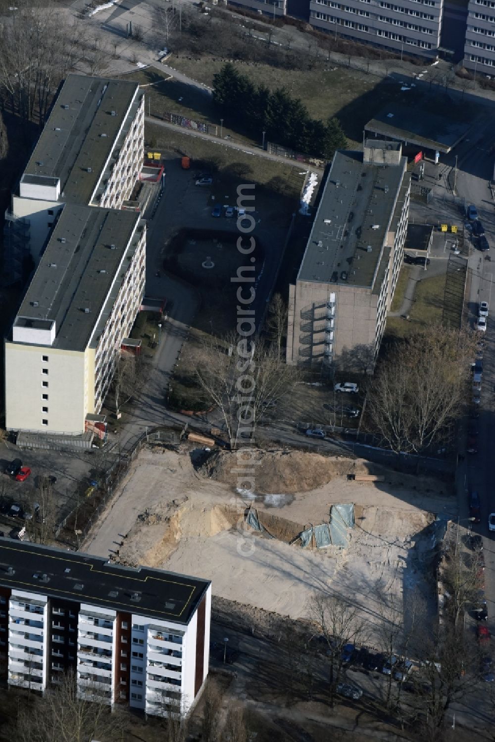 Aerial photograph Berlin - Demolition of the building area of formerly GDR- Kaufhalle on Alfred-Kowalke-Strasse corner Charlottenstrasse in the district Friedrichsfelde in Berlin