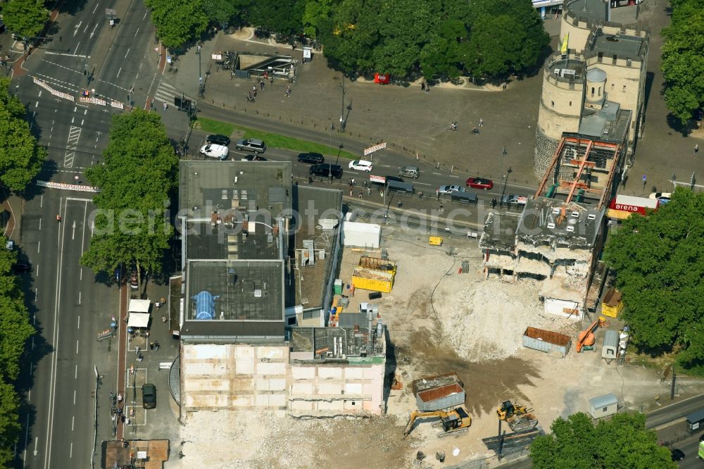 Köln from the bird's eye view: Demolition of the bridge - building area of Bruecke on Hahnentorburg on Rudolfplatz in the district Innenstadt in Cologne in the state North Rhine-Westphalia, Germany