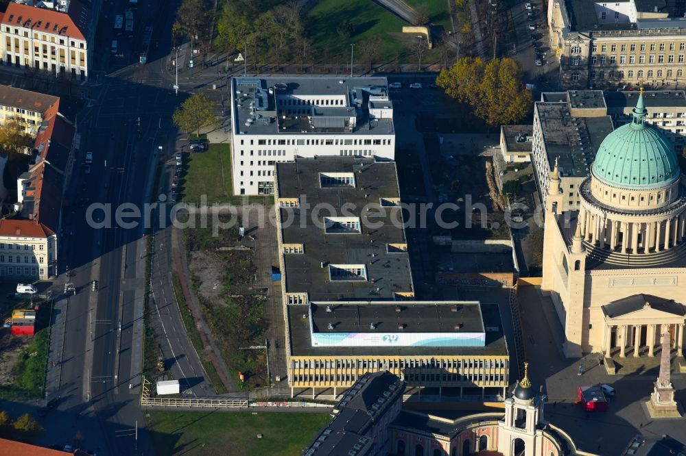 Aerial image Potsdam - Demolition of the building area of Fachhochschule Potsdam on Alter Markt corner Friedrich-Ebert-Strasse in the district Innenstadt in Potsdam in the state Brandenburg, Germany