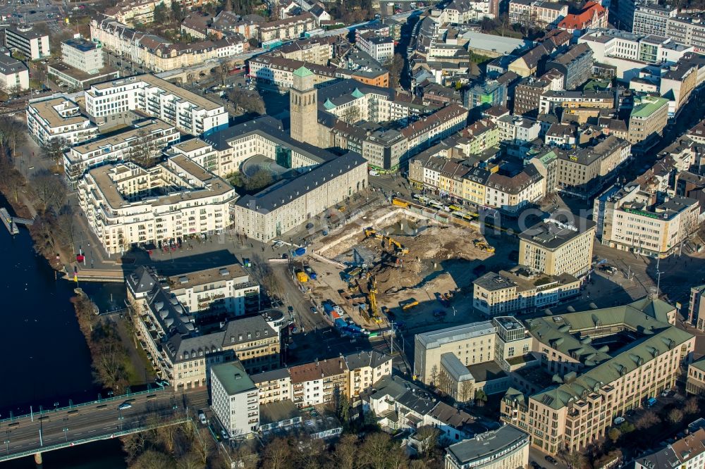 Mülheim an der Ruhr from above - Demolition of the building area of Kaufhof between Friedrich-Ebert- and Schollenstrasse in Muelheim on the Ruhr in the state North Rhine-Westphalia