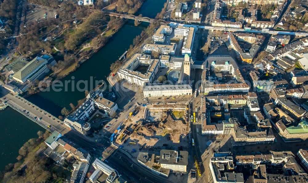 Aerial photograph Mülheim an der Ruhr - Demolition of the building area of Kaufhof between Friedrich-Ebert- and Schollenstrasse in Muelheim on the Ruhr in the state North Rhine-Westphalia