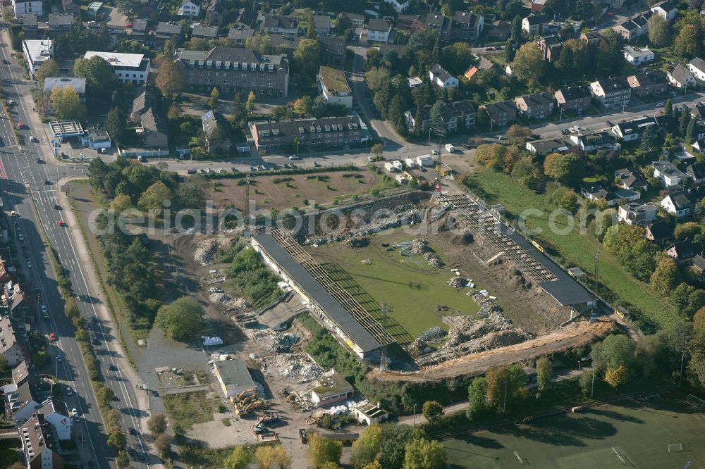 Aachen from the bird's eye view: Demolition area and dismantling of the old Aachen Tivoli Stadium on street Alemannenstrasse in Aachen in the state North Rhine-Westphalia, Germany