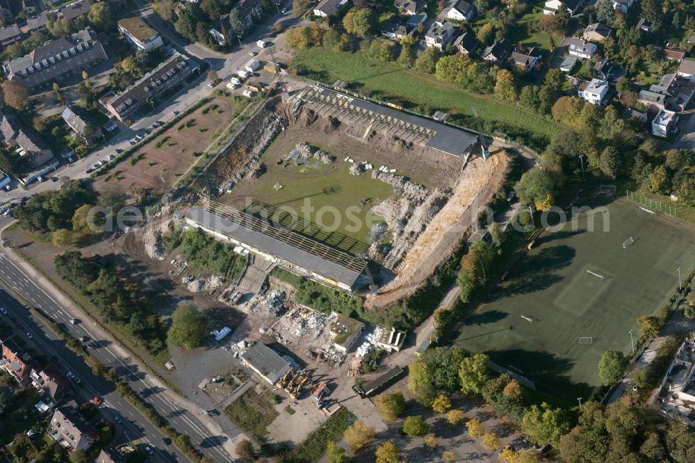 Aerial image Aachen - Demolition area and dismantling of the old Aachen Tivoli Stadium on street Alemannenstrasse in Aachen in the state North Rhine-Westphalia, Germany