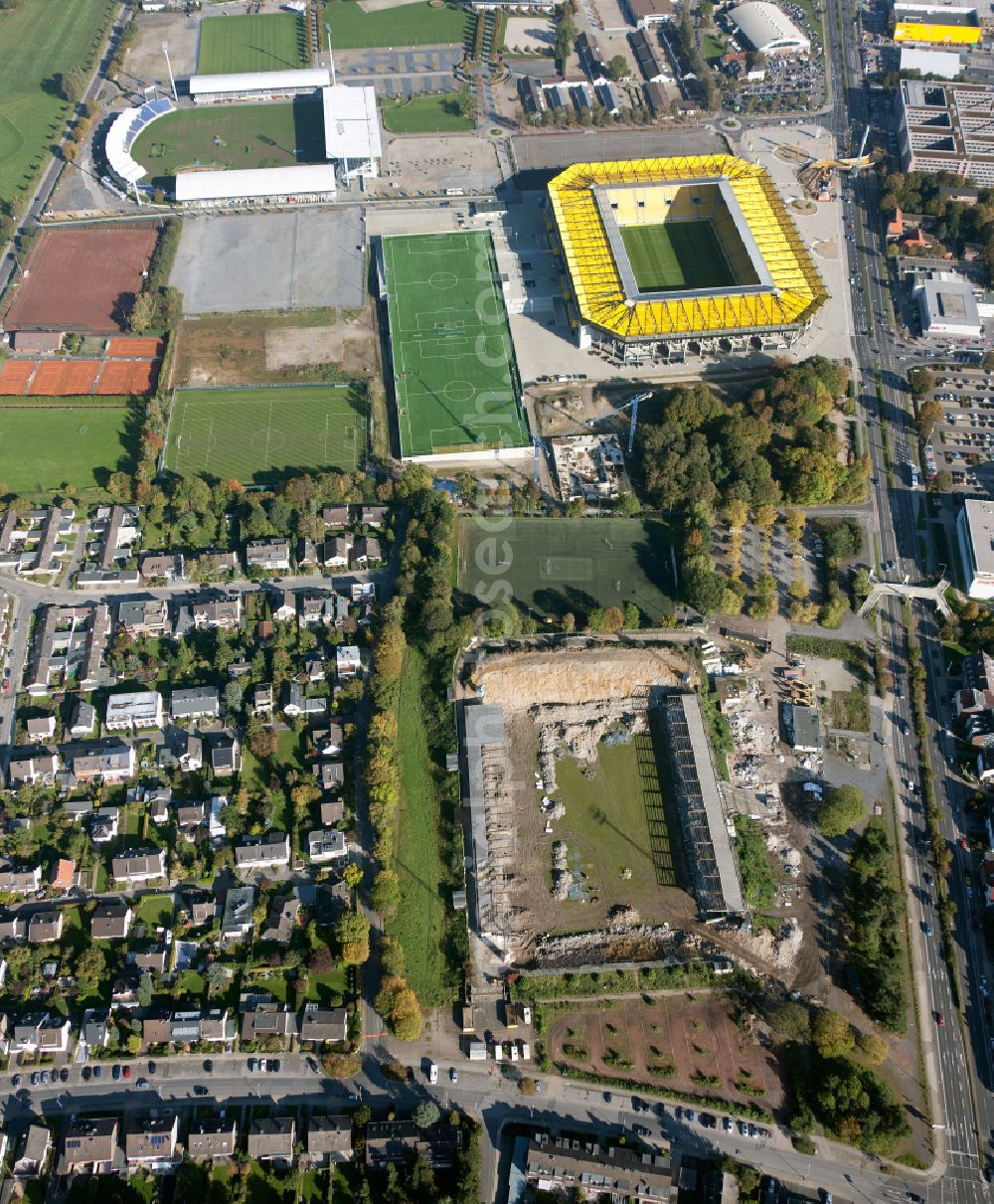 Aerial image Aachen - Demolition area and dismantling of the old Aachen Tivoli Stadium on street Alemannenstrasse in Aachen in the state North Rhine-Westphalia, Germany