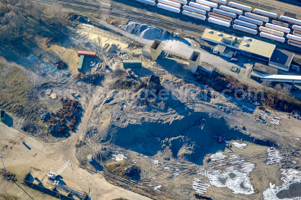 Aerial photograph Marl - Demolition area and dismantling of Foerderturms of Zeche Auguste Victoria Schacht 7 on street Carl-Duisberg-Strasse in Marl at Ruhrgebiet in the state North Rhine-Westphalia, Germany