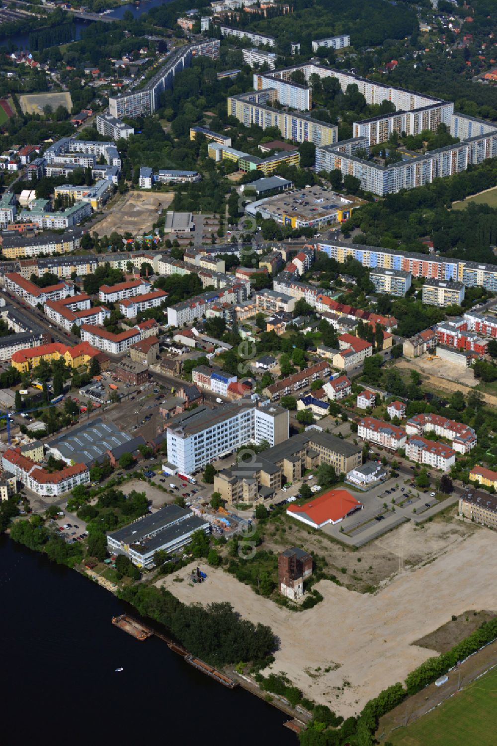 Aerial image Berlin - Demolition site of the former GDR- Funkwerk Koepenick district on the banks of the Dahme in the district Koepenick in Berlin